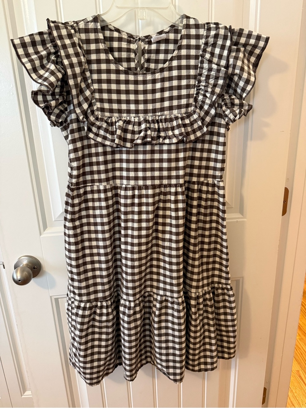 wonder nation Brown and White Gingham Ruffle Dress